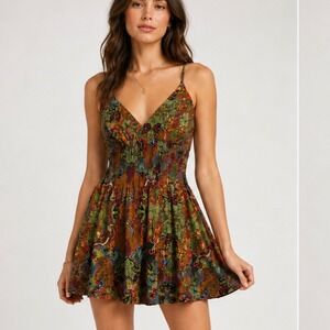 Y2K summer flowy floral mini sun dress boho psychedelic by Olsenboye small